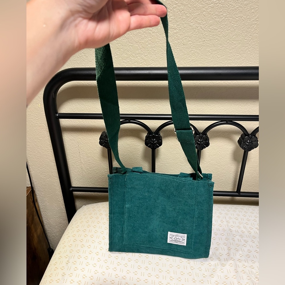 Hunter green corduroy crossbody purse, satchel, bag; with handles!